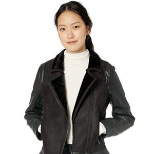 Women's Black Shearling with Pu Sleeve